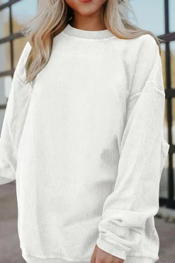Hot Dear-Lover Ribbed Corduroy Oversized Sweatshirt White