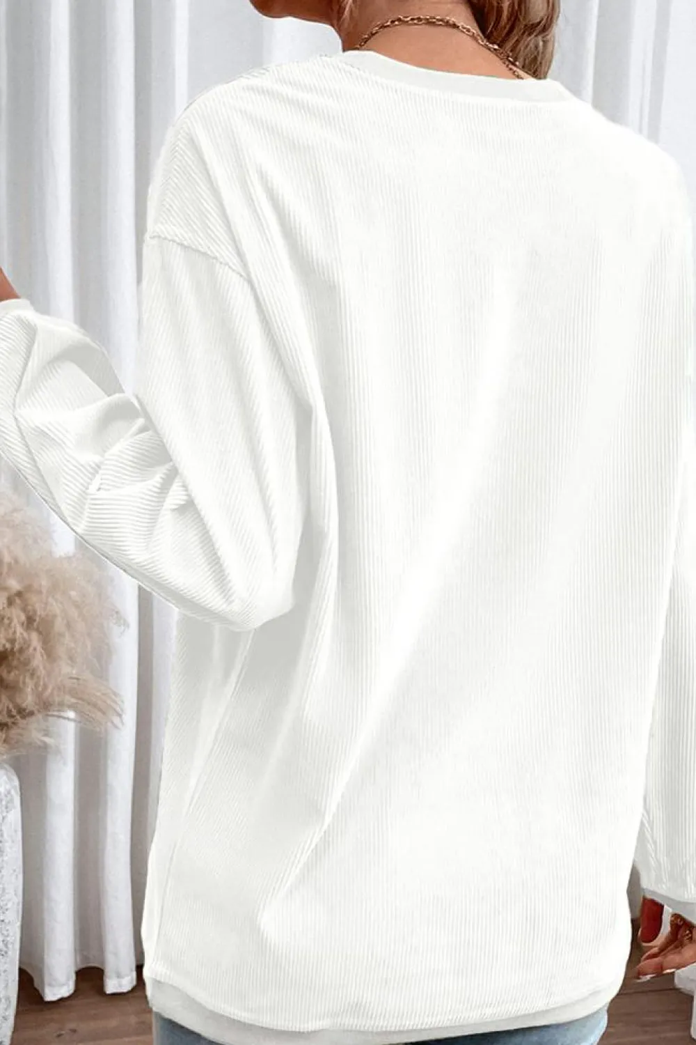 Hot Dear-Lover Ribbed Corduroy Oversized Sweatshirt White