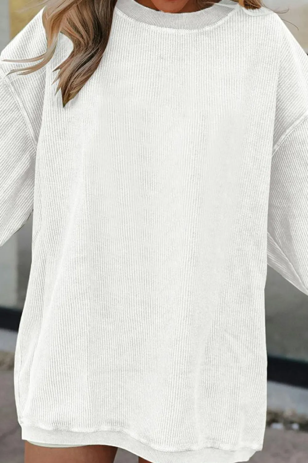 Hot Dear-Lover Ribbed Corduroy Oversized Sweatshirt White