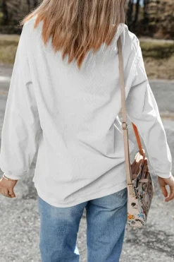 Hot Dear-Lover Ribbed Corduroy Oversized Sweatshirt White