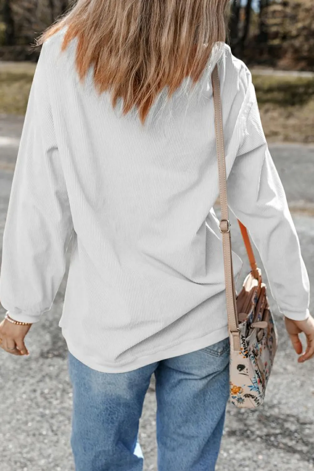 Hot Dear-Lover Ribbed Corduroy Oversized Sweatshirt White