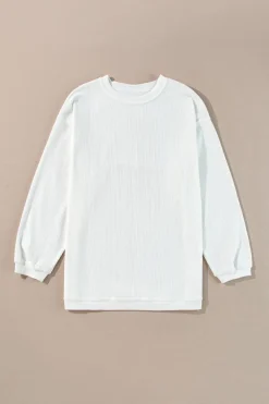 Hot Dear-Lover Ribbed Corduroy Oversized Sweatshirt White