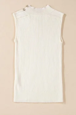 Hot Dear-Lover Ribbed Knit High Neck Sweater Vest White