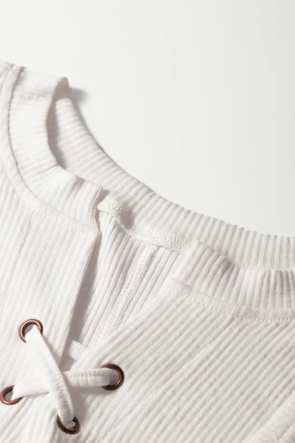 Outlet Dear-Lover Ribbed Texture Lace Patchwork Short Sleeve Top White