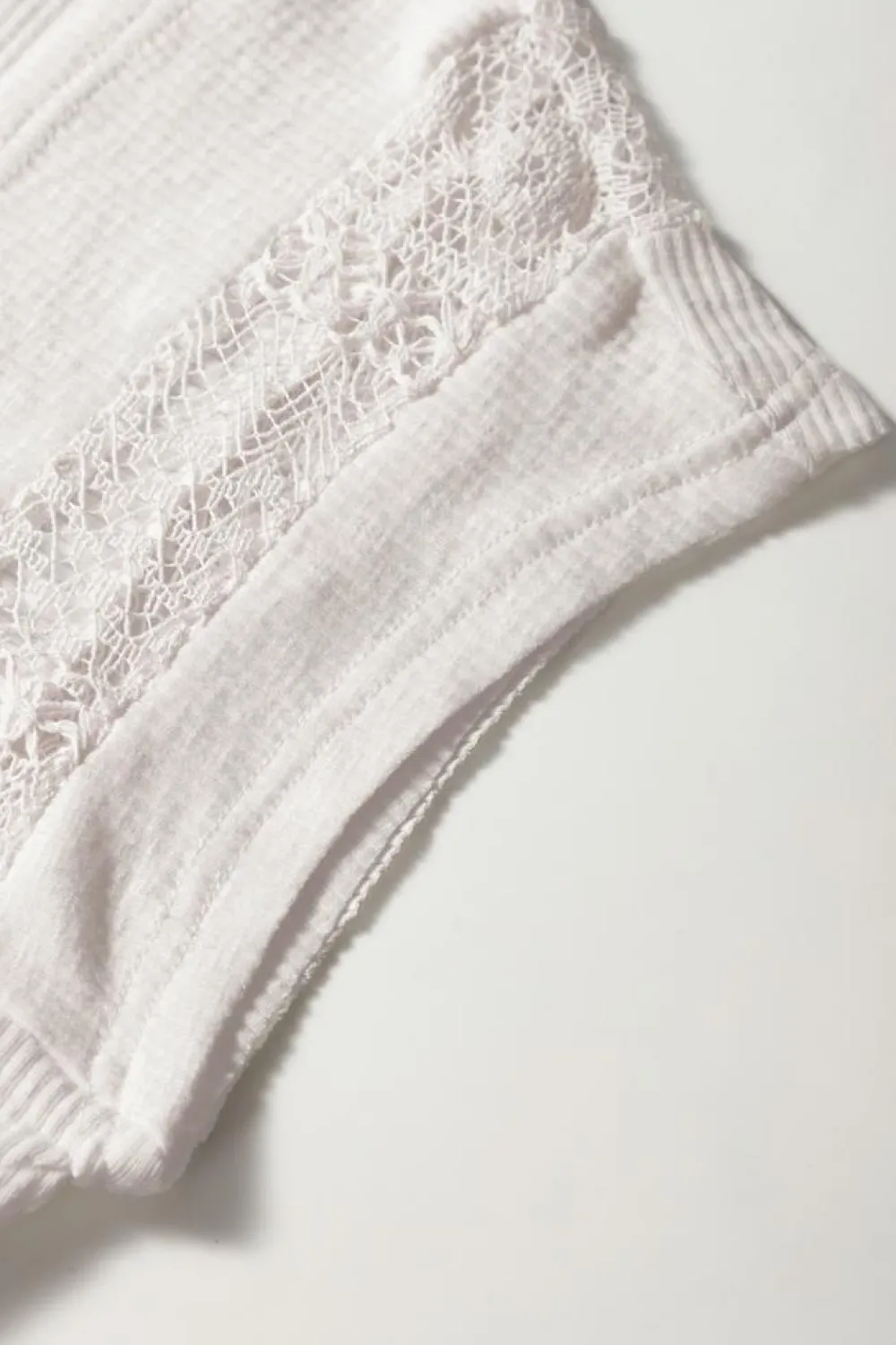 Outlet Dear-Lover Ribbed Texture Lace Patchwork Short Sleeve Top White