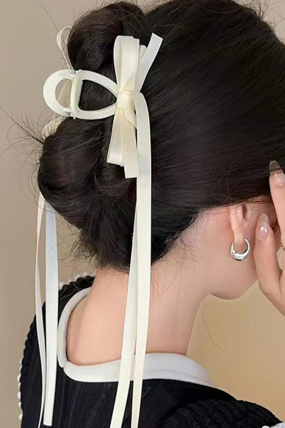 Clearance Dear-Lover Ribbon Long Tail BowKnot Clip White