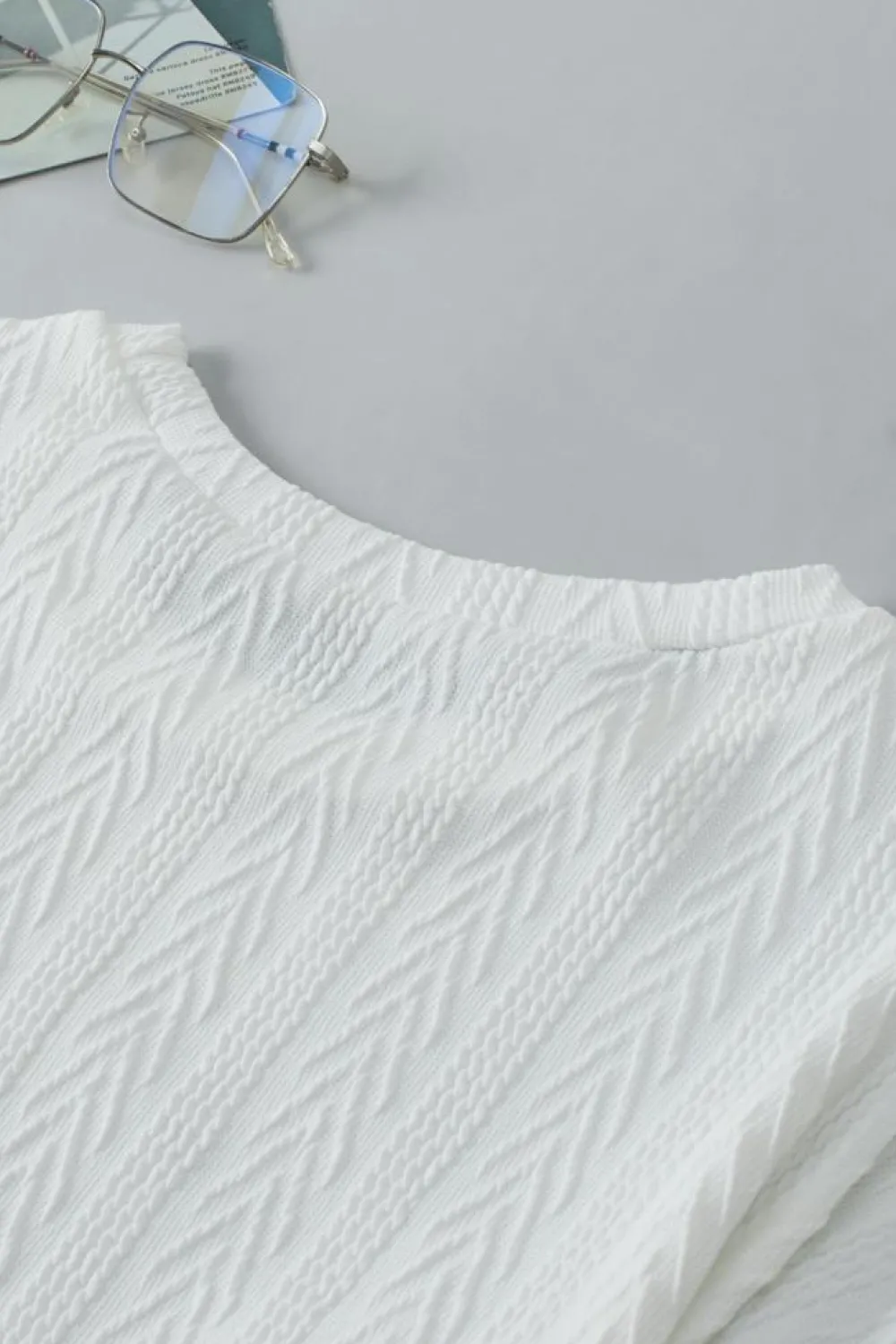 New Dear-Lover Round Neck Drop Shoulder Textured Knit Top White