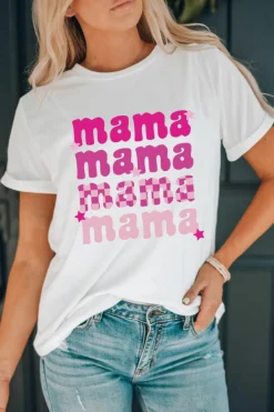 Clearance Dear-Lover Round Neck mama Graphic Casual Tee White