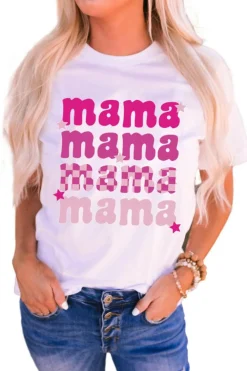 Clearance Dear-Lover Round Neck mama Graphic Casual Tee White