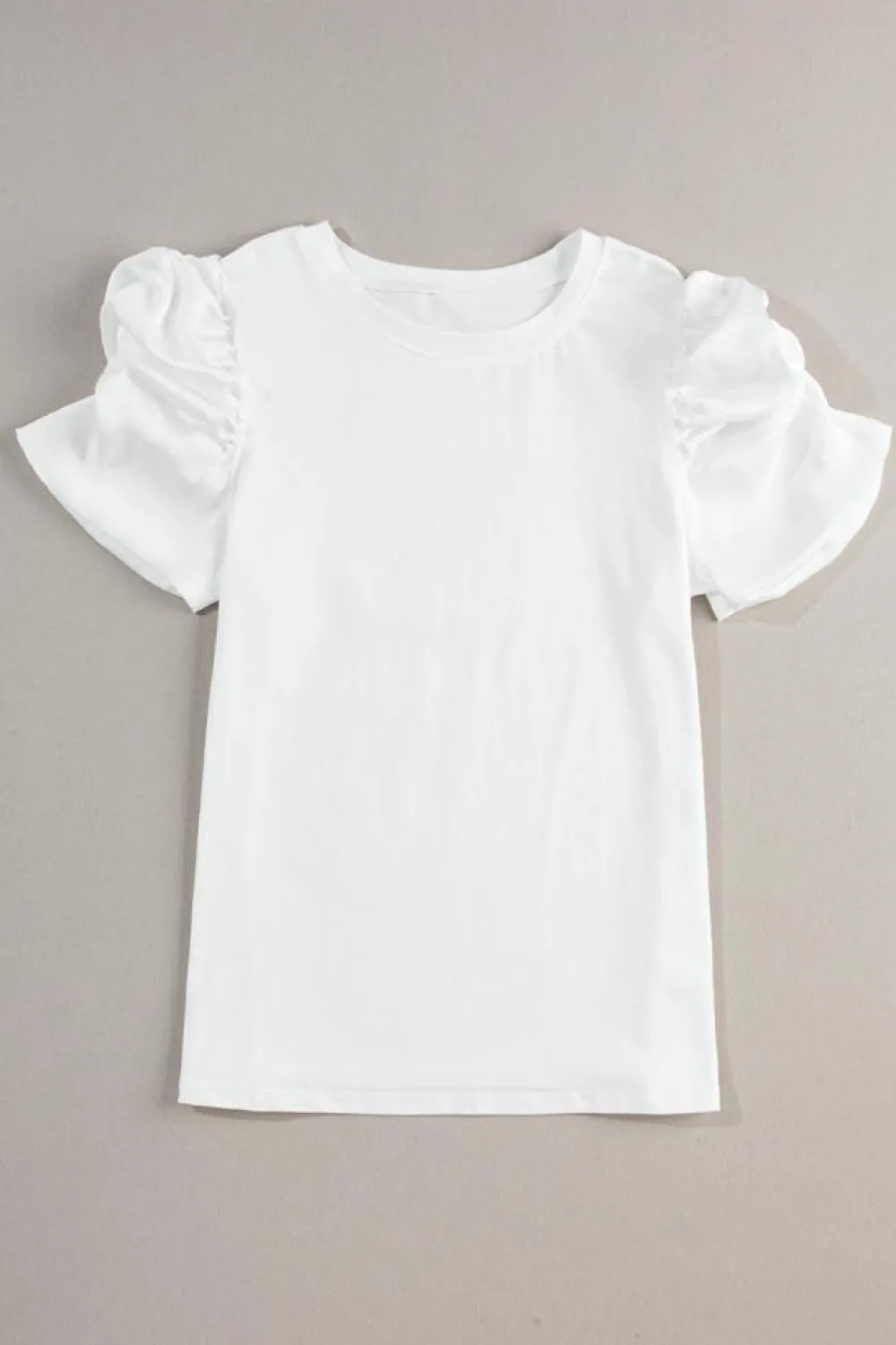 Sale Dear-Lover Ruched Puff Sleeve Crew Neck Tee White