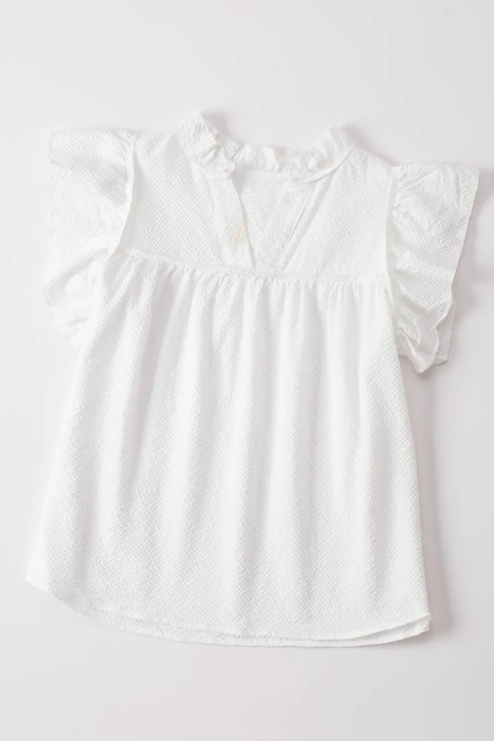 Best Dear-Lover Ruffle Accent Flutter Sleeve Notch Neck Top White