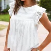Best Dear-Lover Ruffled Lace Flowy Tank Top White