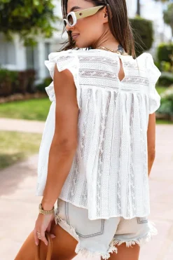 Best Dear-Lover Ruffled Lace Flowy Tank Top White