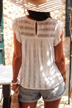 Best Dear-Lover Ruffled Lace Flowy Tank Top White