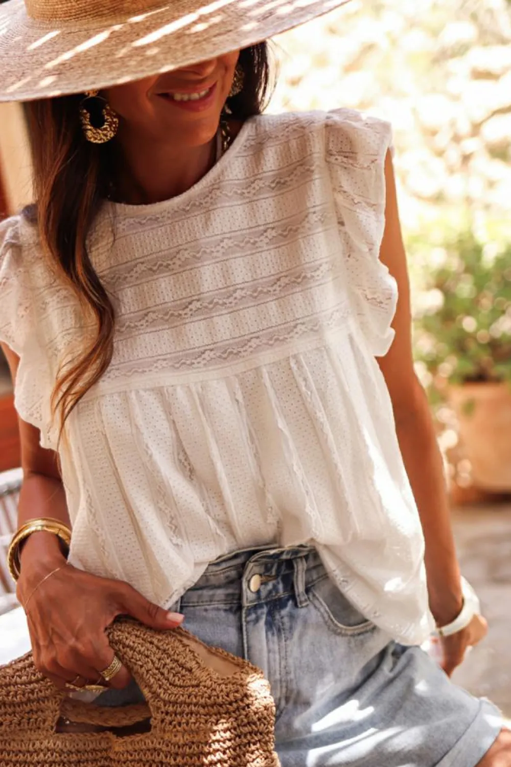 Best Dear-Lover Ruffled Lace Flowy Tank Top White