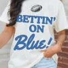 Clearance Dear-Lover Rugby Football BETTIN ON Blue Graphic Crewneck T Shirt White