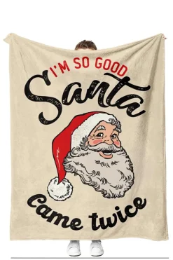 New Dear-Lover Santa Claus Christmas Slogan Print Soft Blanket 125*150cm White