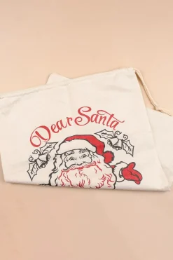 Outlet Dear-Lover Santa Clause Print Drawstring Closure Canvas Christmas Gift Bag White