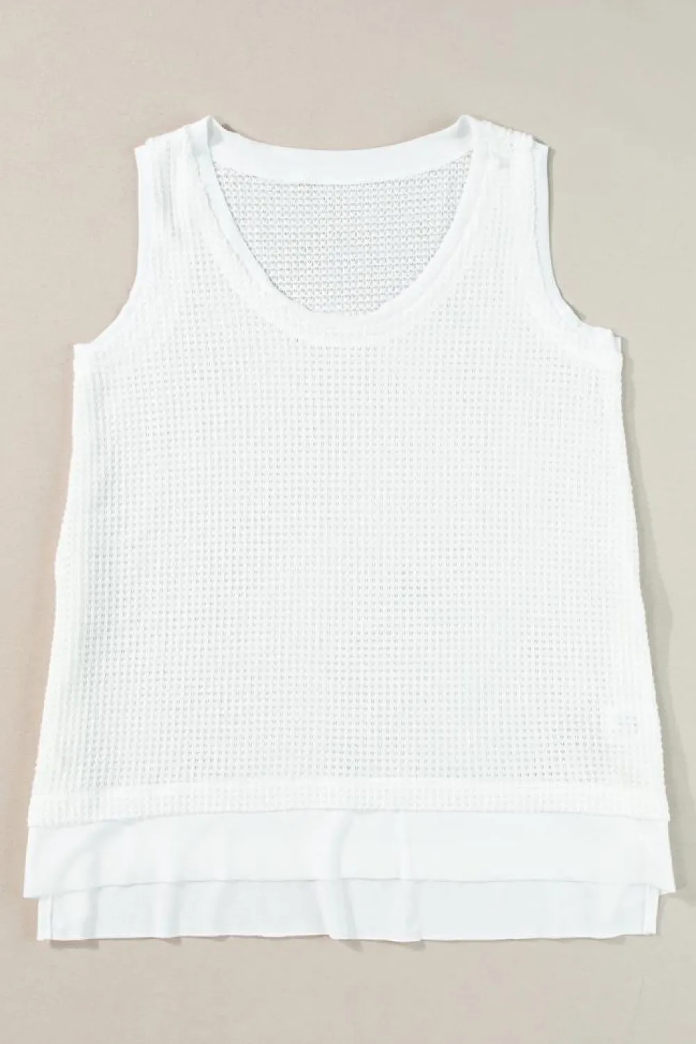 Sale Dear-Lover Scoop Neck Waffle Knit Flowy Vest White