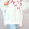 Sale Dear-Lover Sequin Bowknot High Low Oversize Sweatshirt White