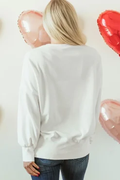 Sale Dear-Lover Sequin Bowknot High Low Oversize Sweatshirt White