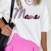 Discount Dear-Lover Sequin mama Graphic Crewneck T Shirt White