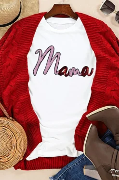 Discount Dear-Lover Sequin mama Graphic Crewneck T Shirt White