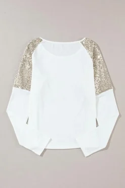 Hot Dear-Lover Sequin Patch Chest Pocket Raglan Sleeve Top White