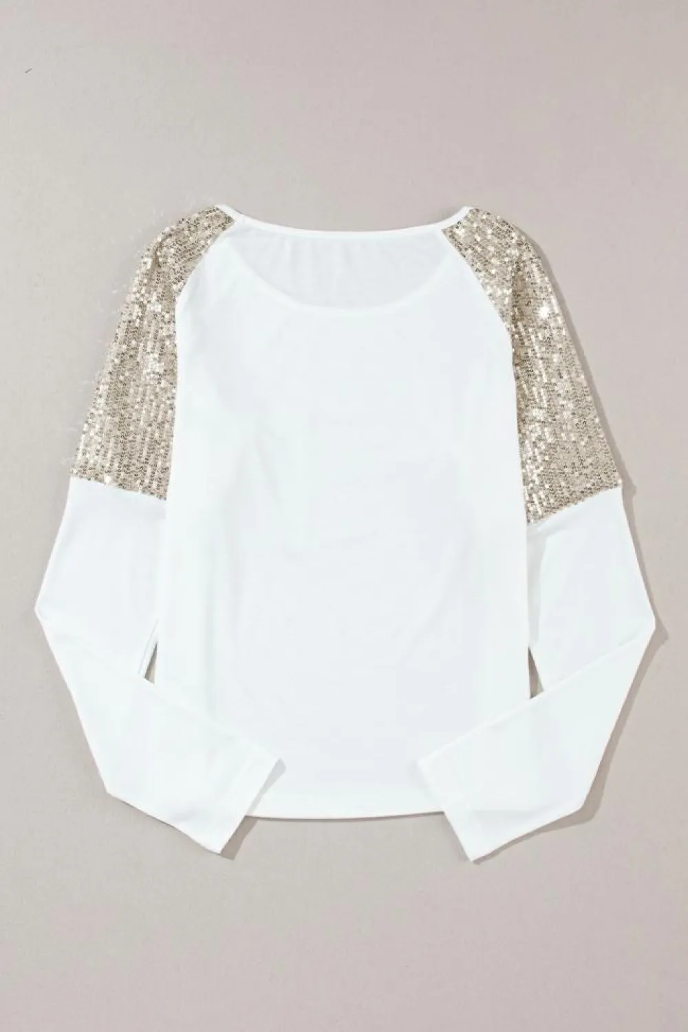 Hot Dear-Lover Sequin Patch Chest Pocket Raglan Sleeve Top White