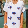 Best Dear-Lover Sequin Patriotic Heart Graphic Crewneck T Shirt White
