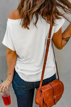Hot Dear-Lover Sequin St Patrick Clover Patch Pocket Loose Tee white