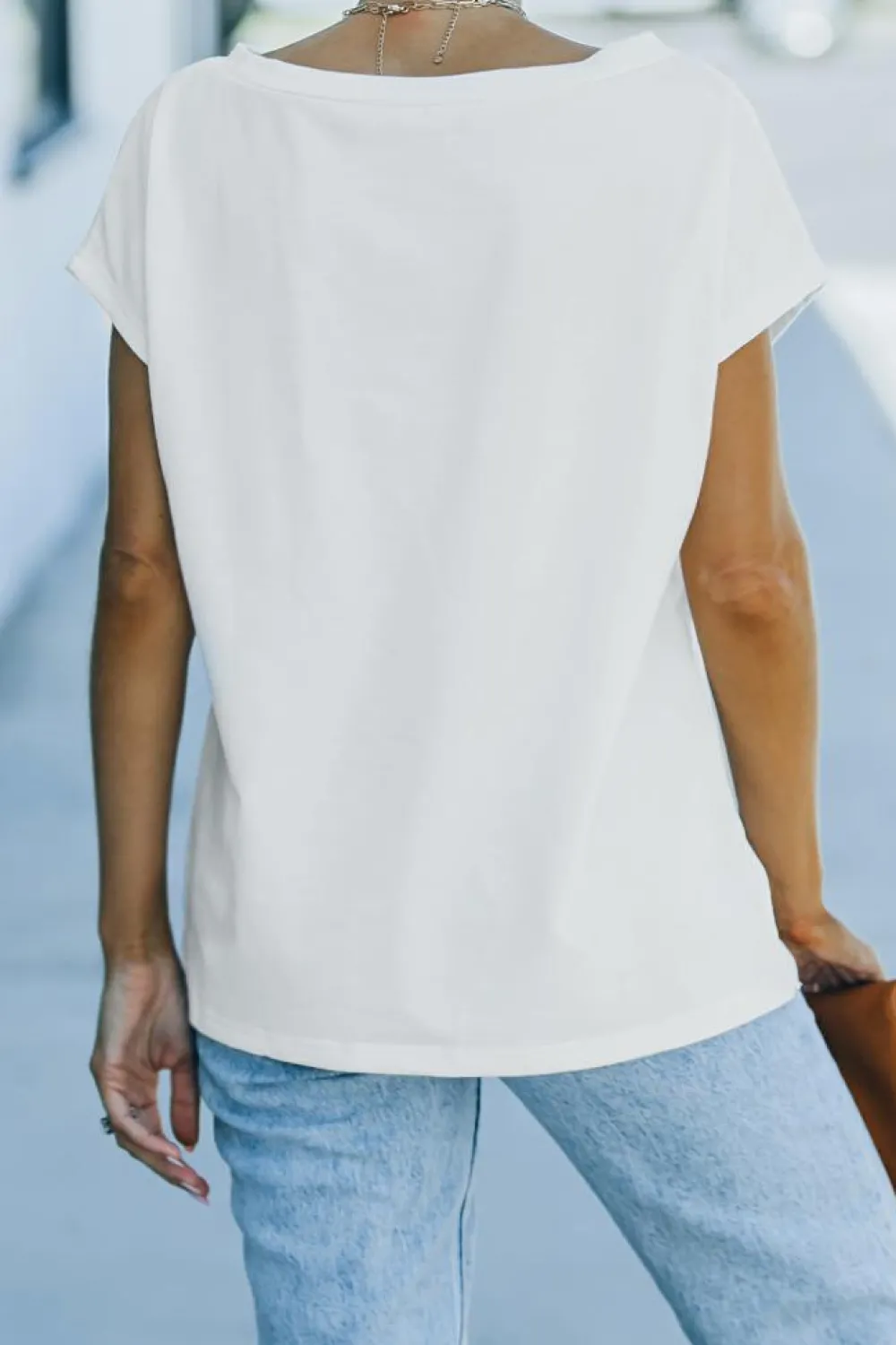 Hot Dear-Lover Sequin St Patrick Clover Patch Pocket Loose Tee white