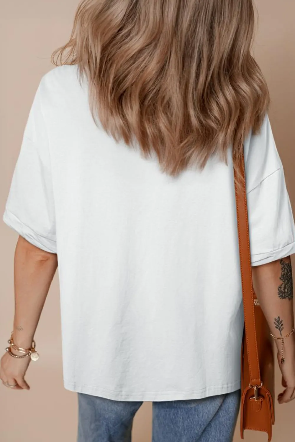 Sale Dear-Lover Sequin stars & stripes Graphic Drop Shoulder Loose T Shirt White