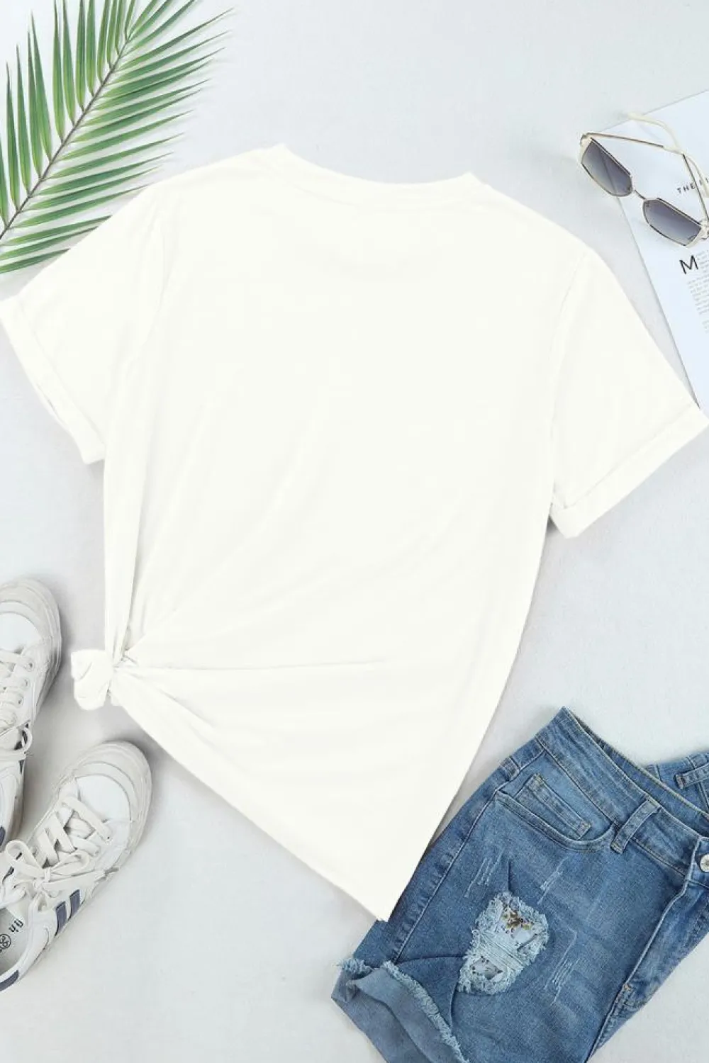 Discount Dear-Lover Sequined American Flag Star Graphic T Shirt White