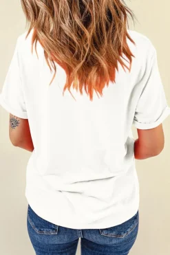 Sale Dear-Lover Sequined Flag Pattern Donuts Graphic T Shirt White