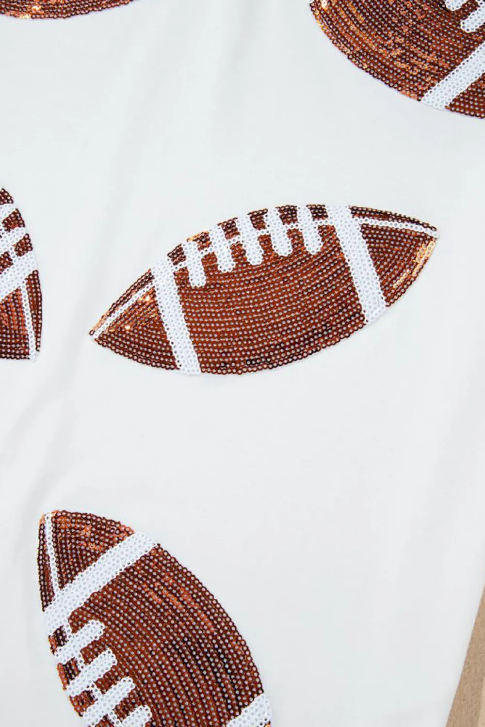 Hot Dear-Lover Sequined Rugby Football Graphic Cotton T Shirt White
