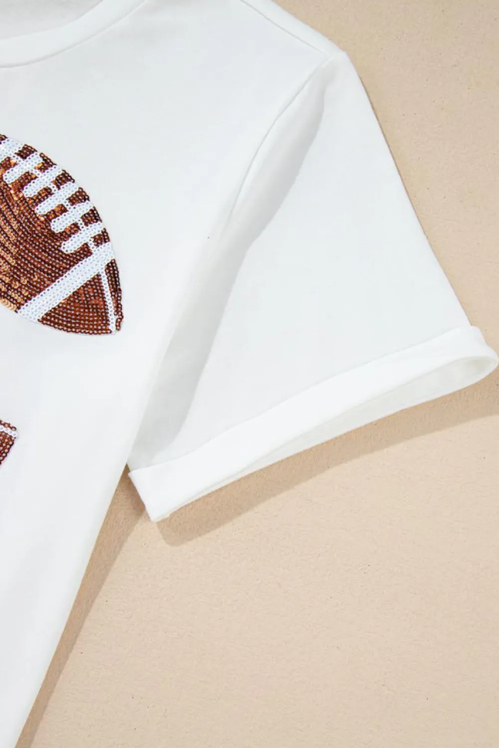 Hot Dear-Lover Sequined Rugby Football Graphic Cotton T Shirt White