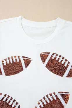 Hot Dear-Lover Sequined Rugby Football Graphic Cotton T Shirt White
