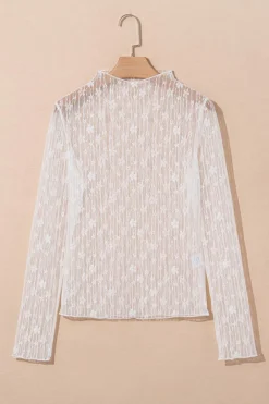 Outlet Dear-Lover Sheer Floral Lace Long Sleeve Slim Fit Top White