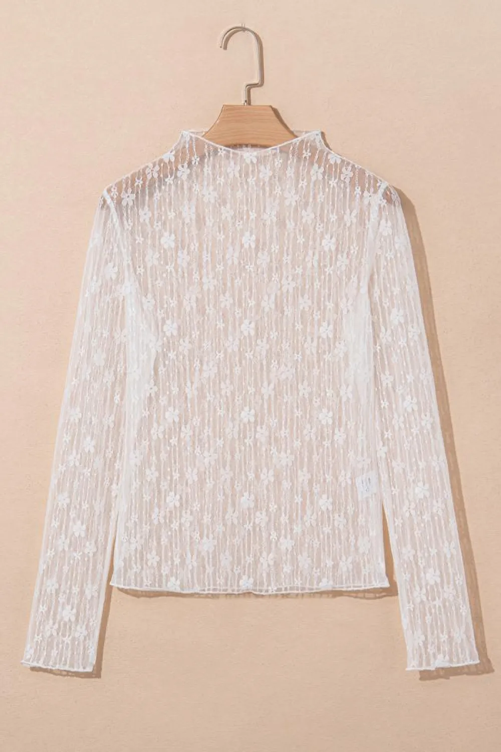 Outlet Dear-Lover Sheer Floral Lace Long Sleeve Slim Fit Top White