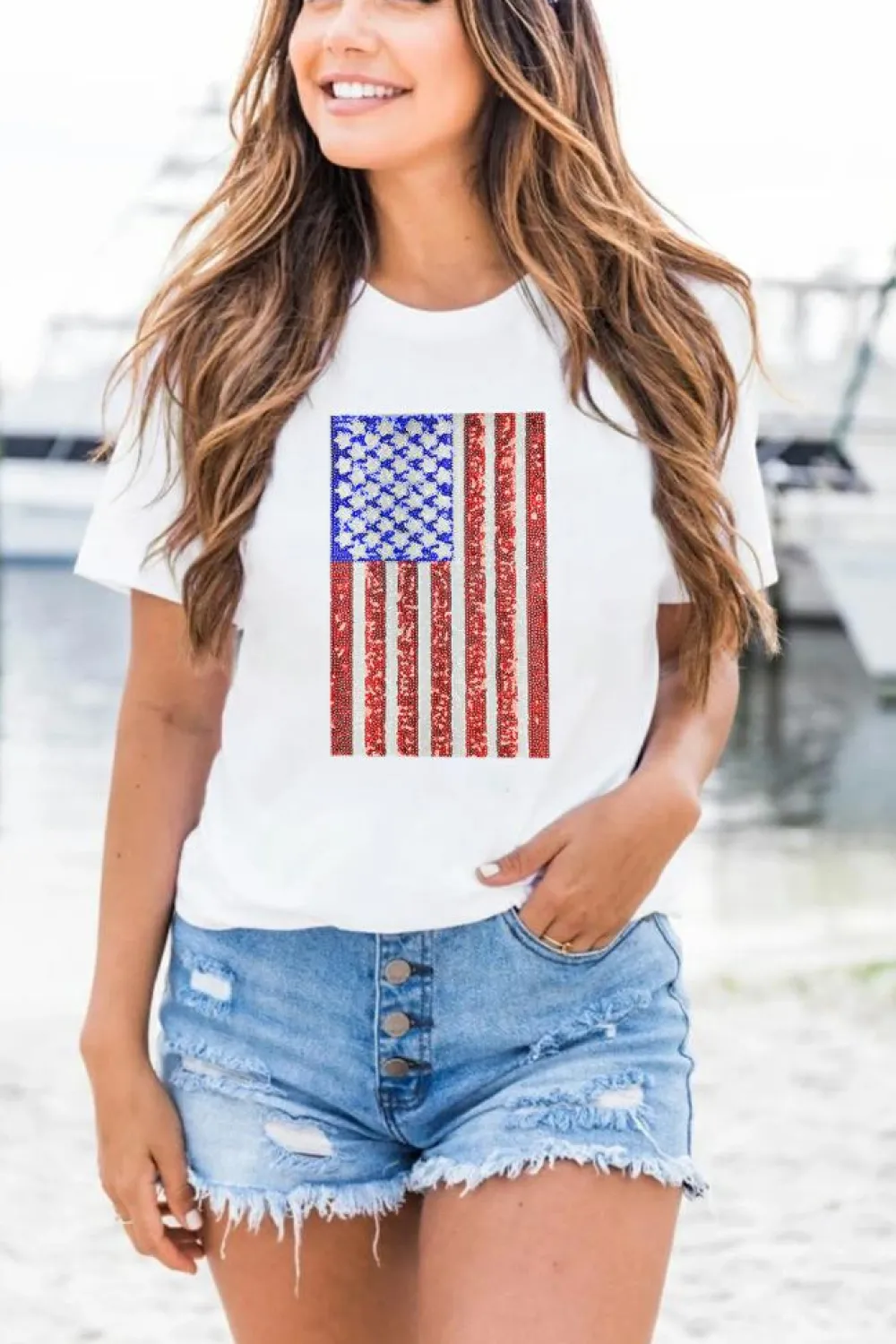 Discount Dear-Lover Shimmery Flag Graphic Tee White