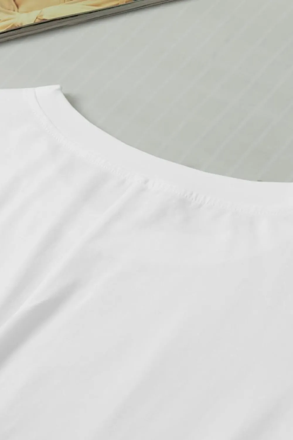 New Dear-Lover Side Drawstring Short Sleeve Crew Neck Top White
