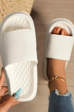 New Dear-Lover Simple Textured Thick Sole EVA Slippers White