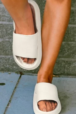 New Dear-Lover Simple Textured Thick Sole EVA Slippers White