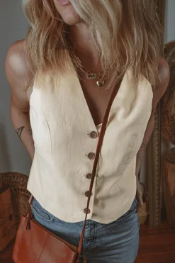 Online Dear-Lover Slim Fit Buttoned V Neck Vest White