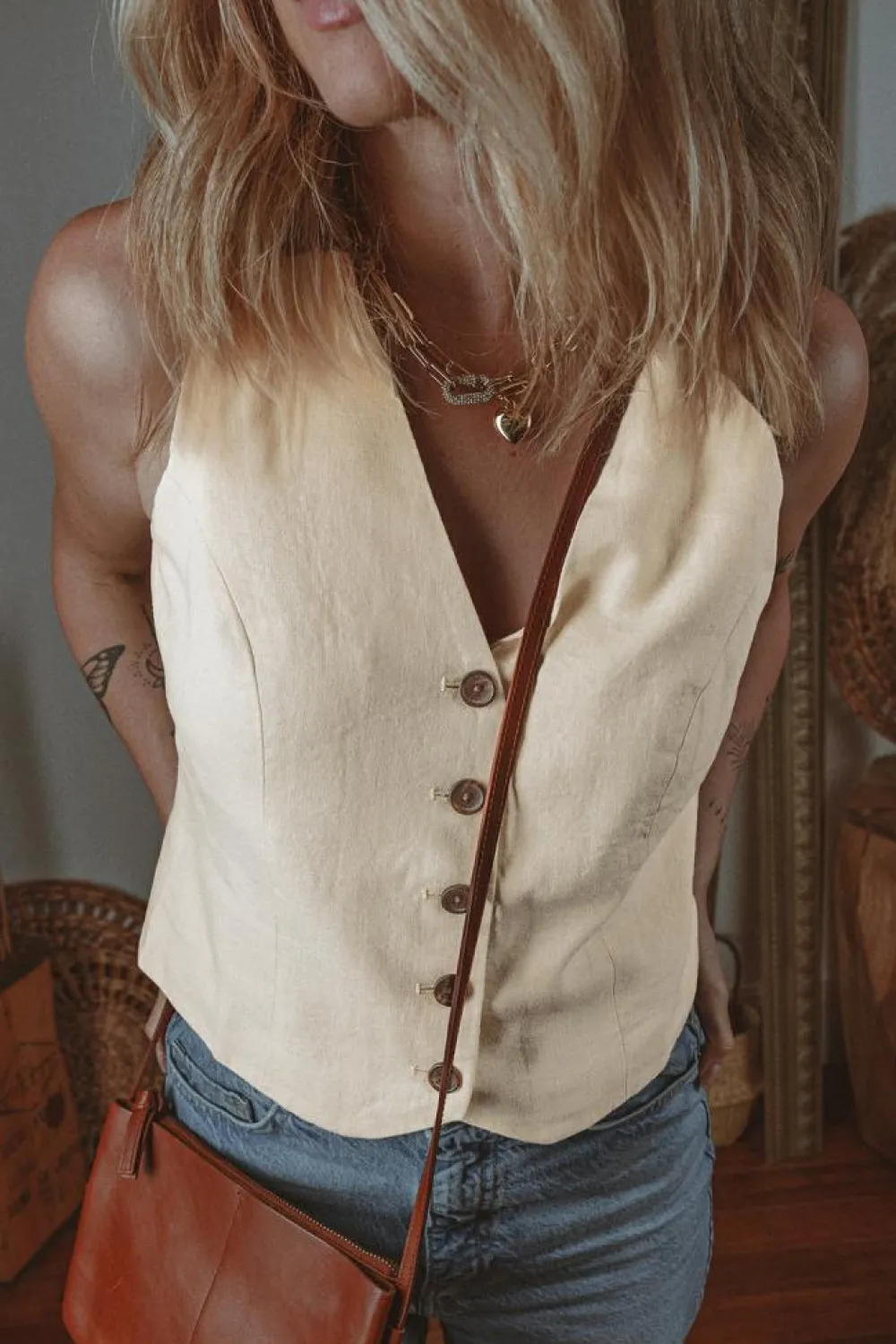 Online Dear-Lover Slim Fit Buttoned V Neck Vest White
