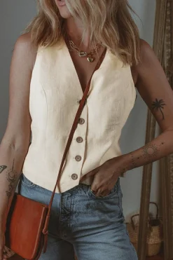 Online Dear-Lover Slim Fit Buttoned V Neck Vest White