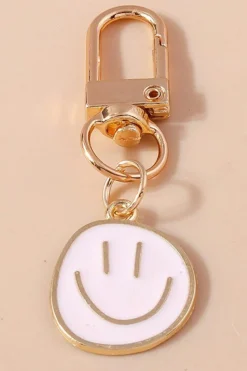 New Dear-Lover Smile Face Large Buckle Alloy Keychain White