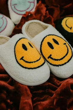 Outlet Dear-Lover Smile Face Print Non-slip Plush Slippers White