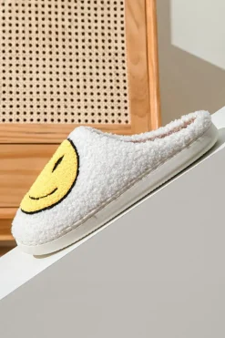 Outlet Dear-Lover Smile Face Print Non-slip Plush Slippers White